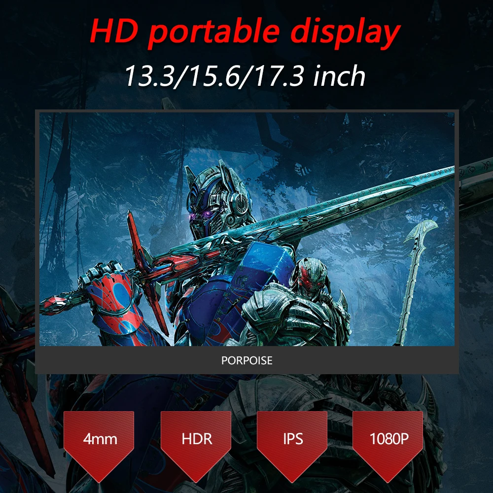 Портативный ЖК hd монитор PORPOISE usb type c HDMI совместим с ноутбуком телефоном xbox