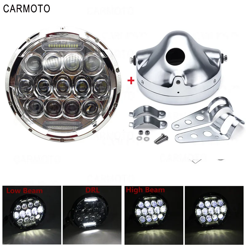 Белый 1pcs 7 Inch DOT SAE E9 Motorcycle Headlamp with angle eye Led Headlight 7inch housing bucket trim ring for Touring Electra Glide - Цвет: Белый