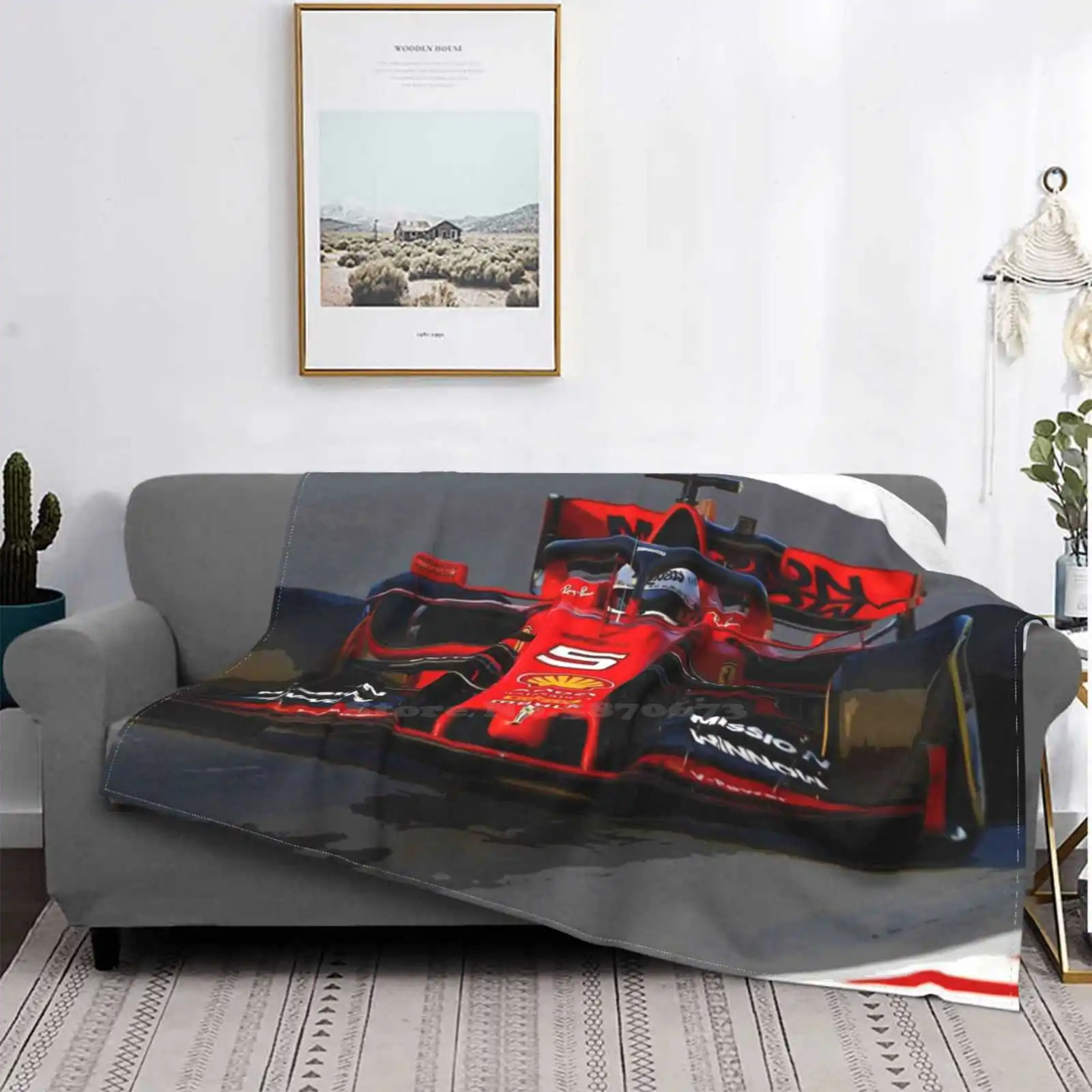 

Vettel en su coche de Fórmula 1 2019. Manta suave de franela con estampado personalizado, para carreras, deportes, Fia, Racingdr