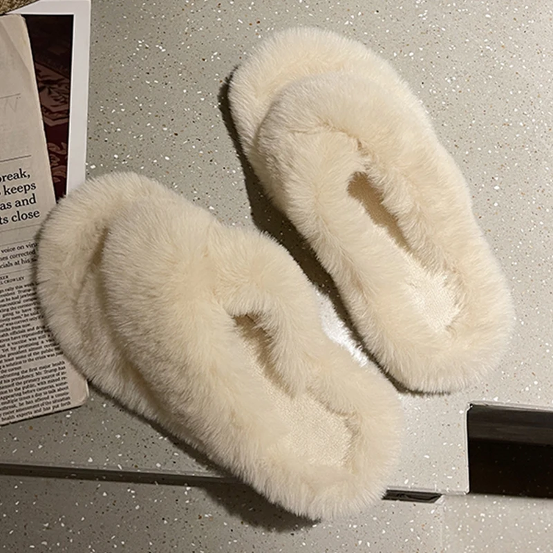 

Women Slippers Faux Fur Home Furry Slides 2021 Winter New Retro Classic Sexy Cross Design Fluffy Purple Plush Warm Women Shoes