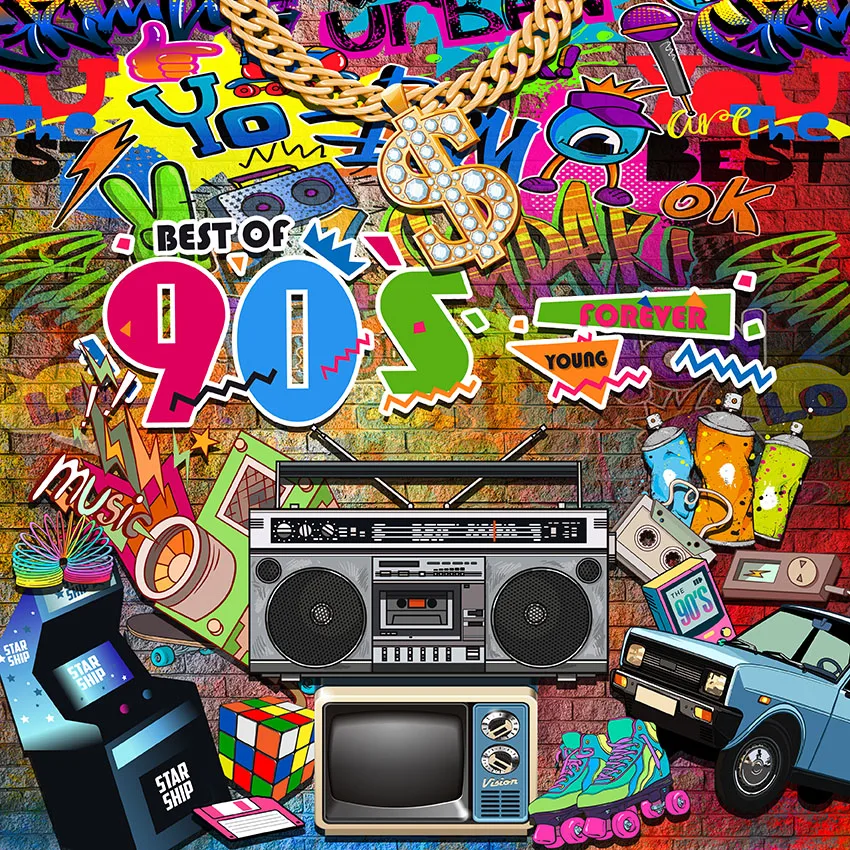 90s Music Memphis Style Custom Photo Studio Seamless Background Backdrop Vinyl 180cm X 180cm