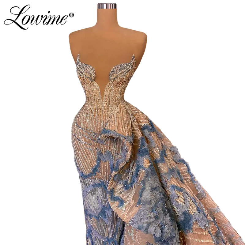 Lowime Dubai Sparkle Evening Dresses 2021 Sequined Beading Evening Gowns Plus Size Middle East Party Dress Beaded Prom Gown Robe