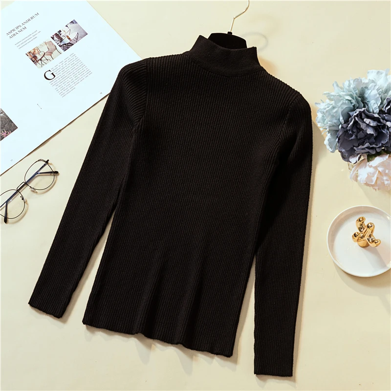 Осень-весна 0 3 Вязаная Женская водолазка милые пуловеры тонкие толстые черные