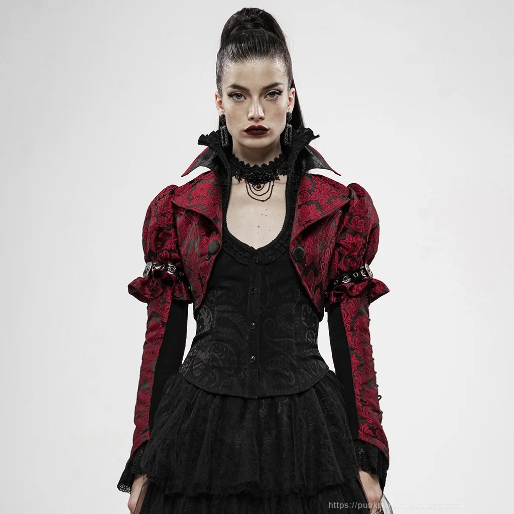 PUNK RAVE Women's Steampunk Desperate Crisis Turn-down Collar Short Coat Gothic Three-dimensional Jacquard Party Jackets Women | Женская