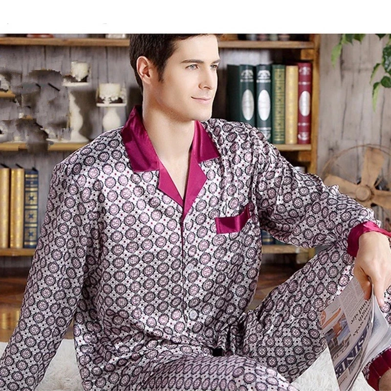 Spring Mens Stain Silk Pajama Set Pajamas Men Sleepwear Modern Style Silk Nightgown Home Male Satin Soft Cozy For Sleeping