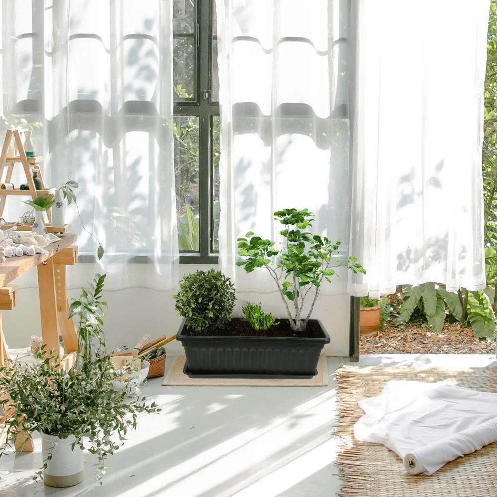 

2Pcs Balcony Vegetable Planting Pot Rectangular Home Flowerpot Dark Green