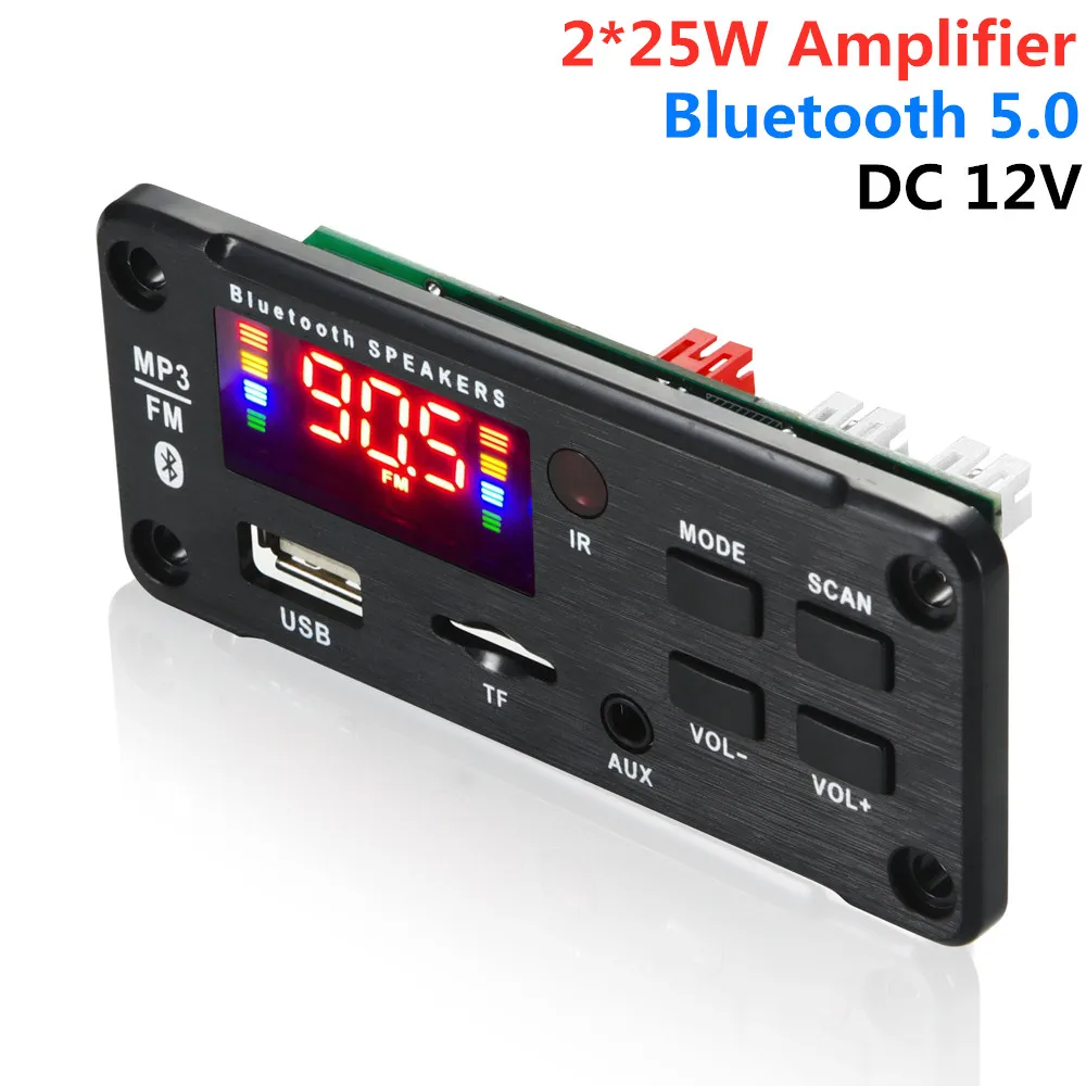 

Hot Sale Big Screen 12V MP3 WMA Wireless Bluetooth 5.0 Decoder Board Audio Module USB FM TF Radio AUX Input For Car