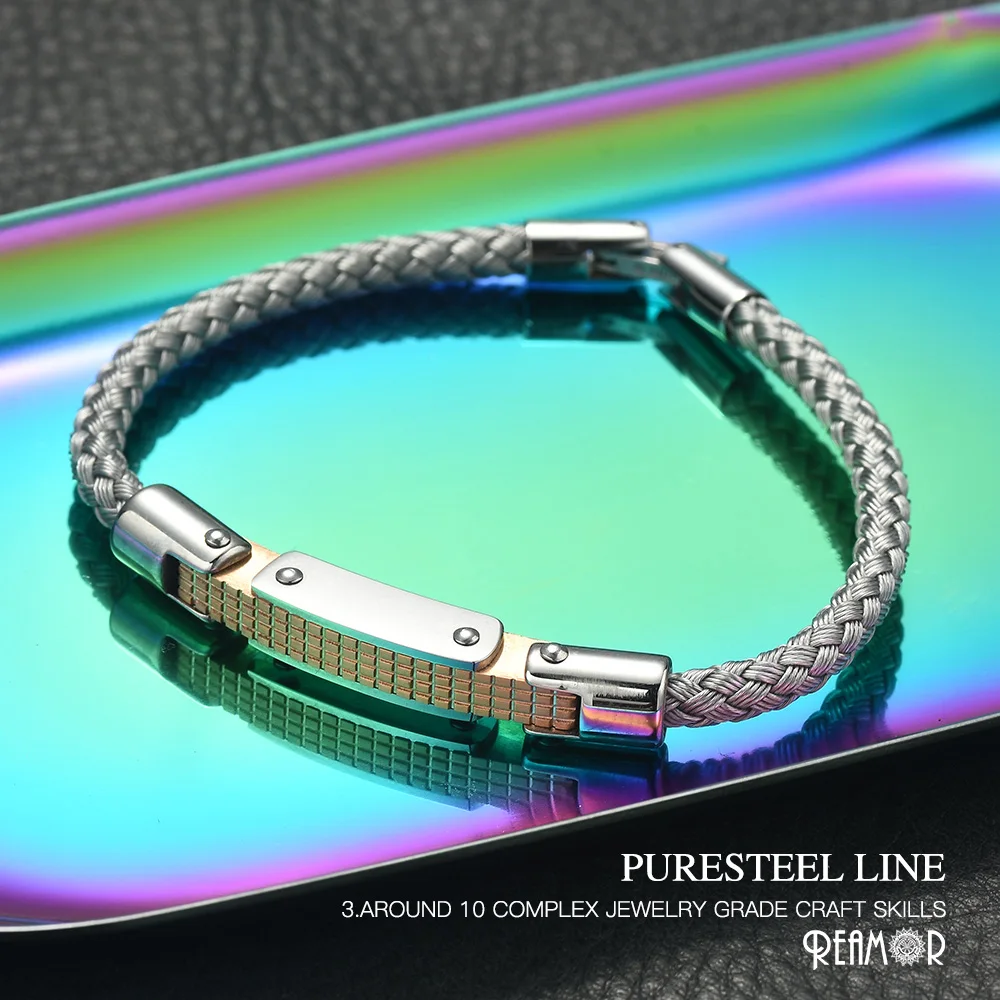 REAMOR роскошный браслет из нержавеющей стали модный с ЧПУ и золотым покрытием