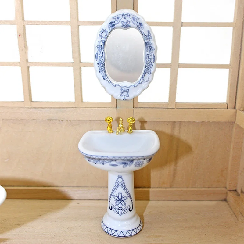 112 dollhouse miniature accessories mini bathroom set simulation bathtub mirror wash basin closestool for doll house decoration free global shipping