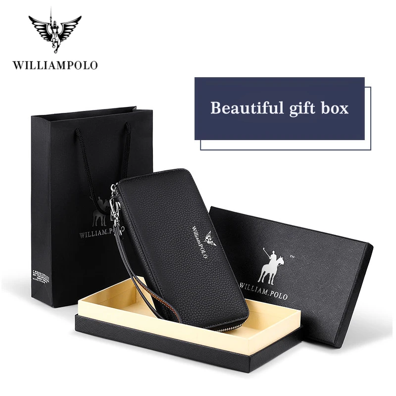 

Brand Business Men Wallet Long Genuine Leather Clutch Wallet Purse Male Top Quality soft cowhide Handmade Coin Pouch