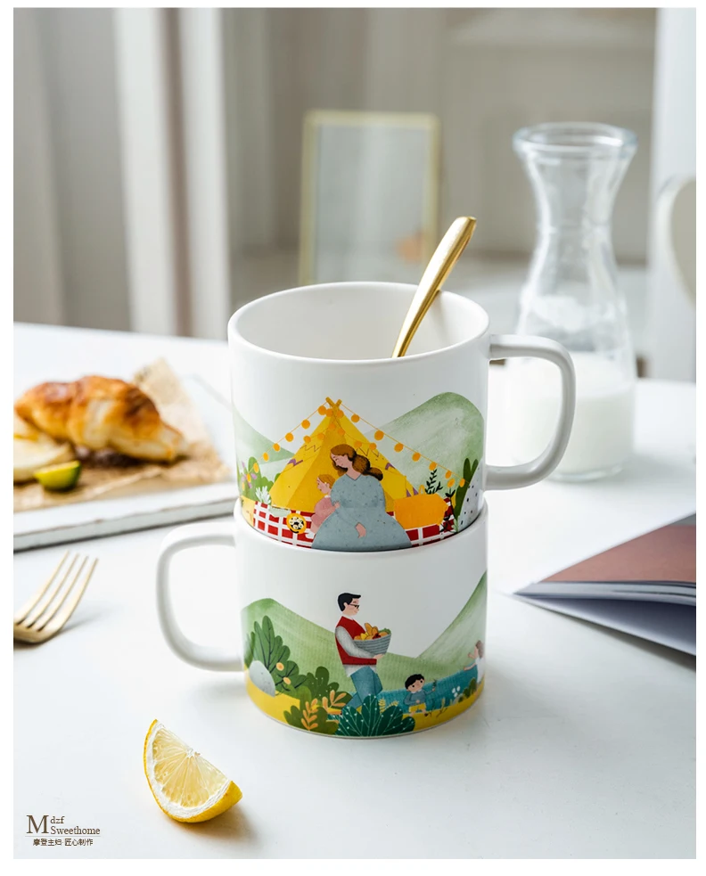 Керамическая кружка в японском стиле многоразовая дорожная большого объема для