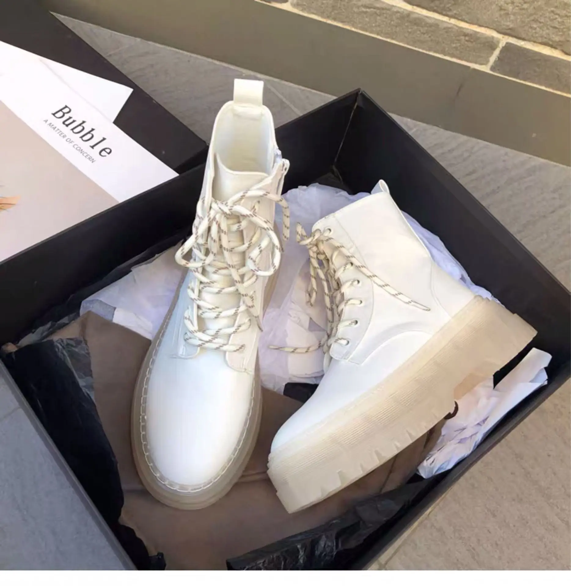 

British style Summer 2020 thick bottom white locomotive boots women ins muffin short boots trend