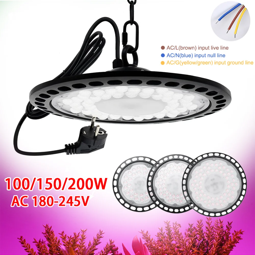 

LED Grow Light 100W 150W 200W Full Spectrum UFO Phyto Lamp IP65 Waterproof for Plant Factory Greenhouse Hydroponic Seedling.