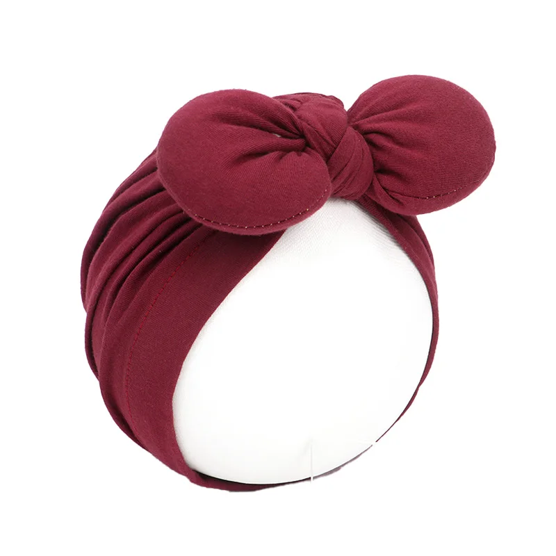 Wine Red Bunny Милая шапочка в горошек для маленьких девочек с бантом, карамельный цвет, детская чалма, кепка для девочек, эластичные Аксессуары для младенцев, 1 шт - Цвет: Wine Red Bunny