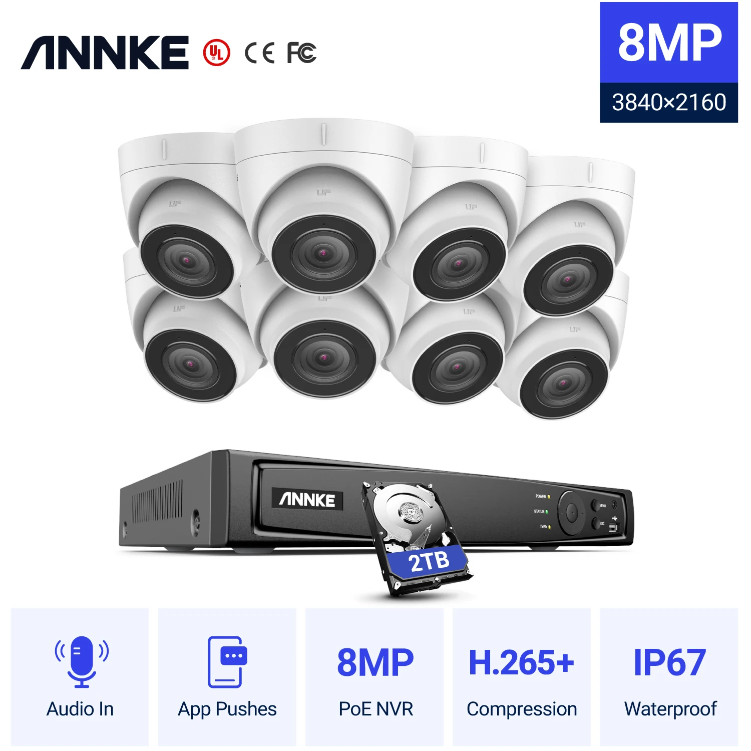 Сетевая Видеосистема ANNKE 8 каналов 4K Ultra HD POE Мп H.265 + видеорегистратор с камерой