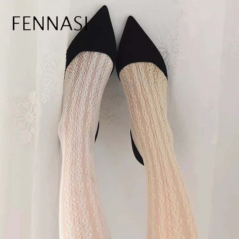 Женские кружевные Классические колготки FENNASI тонкие ажурные молочно-белого
