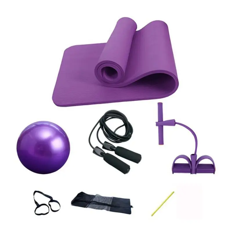 

Portable Yoga Mat Set Non-Slip 10mm Pad Chest Expander Jump Rope Pilates Ball