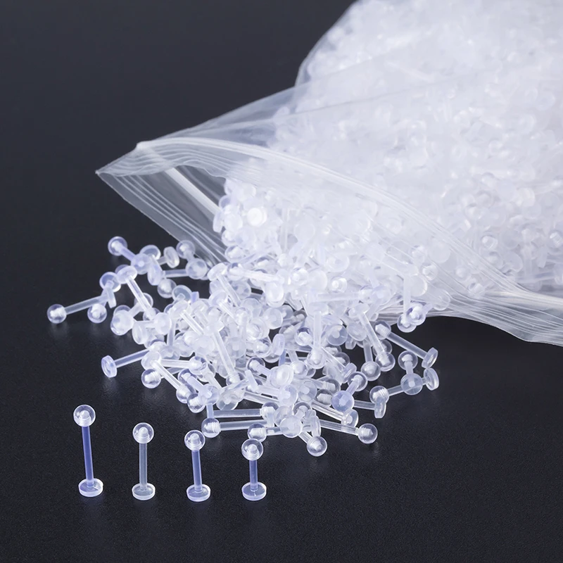 10pcs Clear Acrylic Lip Stud Piercing Labret Ring Bioflex Ear Cartilage Earring Bar Tragus Helix Retainer Flexible Jewelry 16G | Украшения