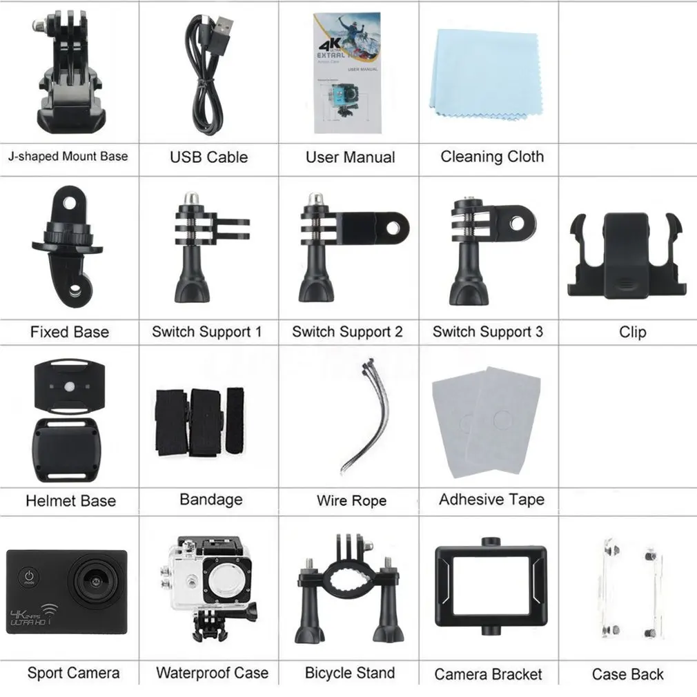 Профессиональная 2 0-дюймовый экран 170 градусов широкоугольная Экшн-камера Ultra HD 4K