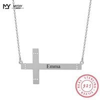 mydiy personalized summer sift 925 sterling silver carved and engraved handmade thread name necklace cross custom mother letter