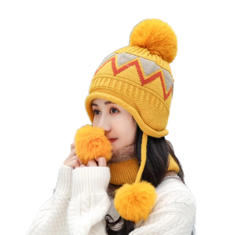 Модная женская зимняя шапка вязаная с меховой подкладкой и перчатками в