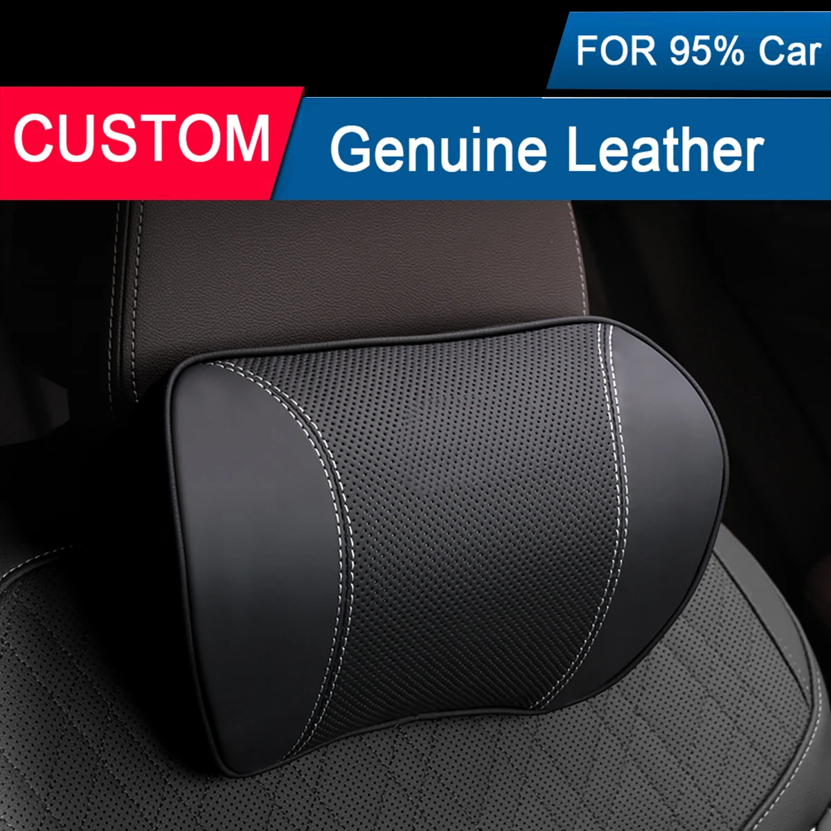 Leather Car Neck Pillow For Audi Mercedes Tesla Toyota Land Rover Ford Honda Lexus Hyundai Etc. Memory Foam Car Seat Headrest