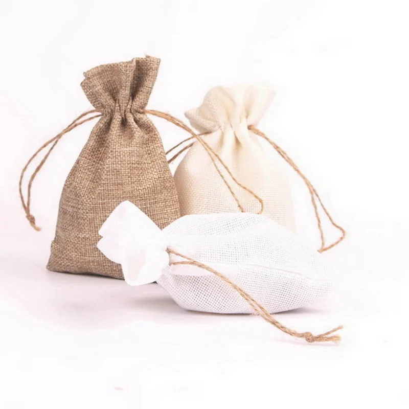 5 шт. натуральная Мешковина льняная Джутовая сумка на шнурке Подарочные мешки