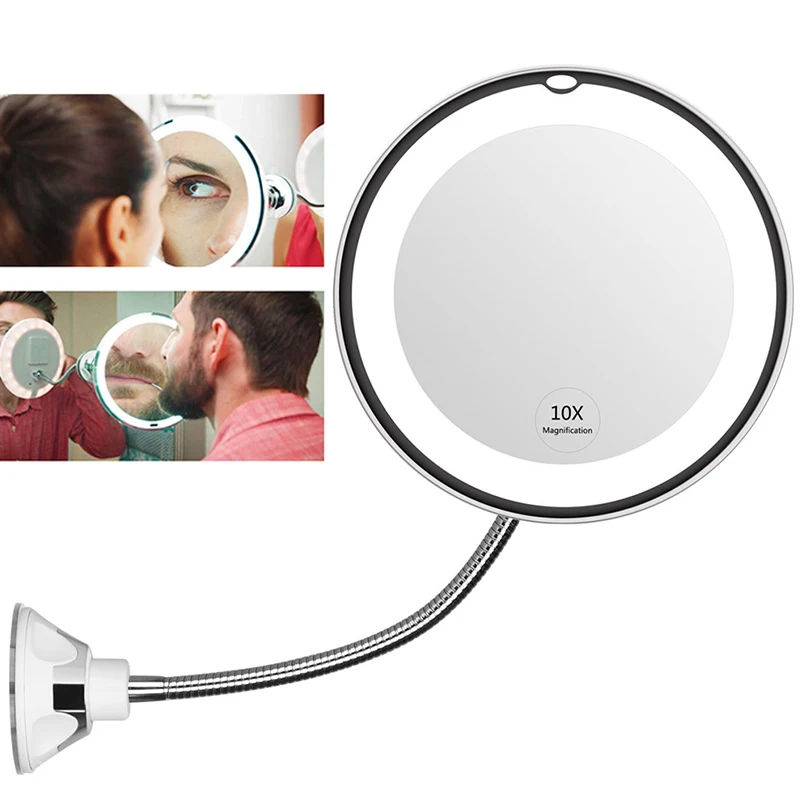 

360 Degree Rotation Makeup Mirror Sucker Flexible Vanity Mirror HD 10X Magnifying with LED Light Makeup Mirrors Beauty Tools
