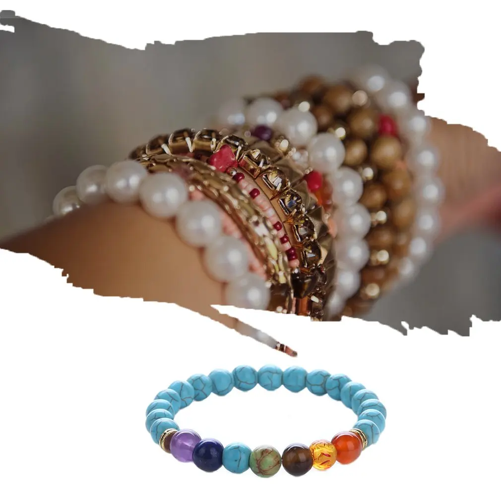 Браслет из Тигрового Глаза 7 Натуральный Камень Чакра Йога Баланс Браслеты Бусы