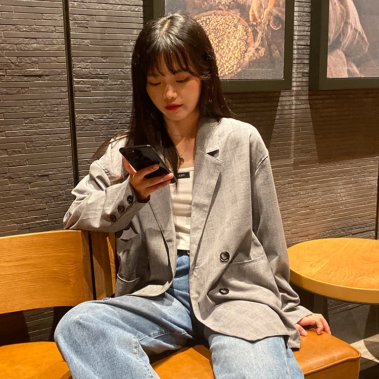 

2020 autumn korean style long sleeve vintage plaid blazer womens jacket and coats casual outwear blazer womens (F4088)