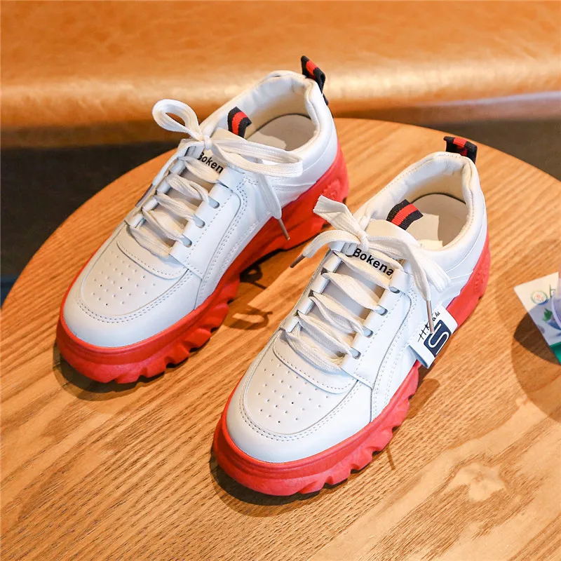 Red E Sooneeya/женские кроссовки; обувь на плоской подошве; Zapatillas Deportivas Mujer; женская обувь на толстой мягкой подошве; обувь для бега, увеличивающая рост; Цвет Черный; zapatos mujer - Цвет: Red E