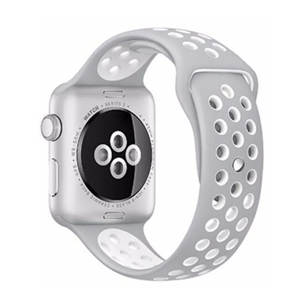 High quality 42mm 38mm 40mm 44mm strap for iphone watch band sports link Bracelet for Apple Watch band Silicone series 5 4 3 2 1 - Цвет ремешка: Grey and white