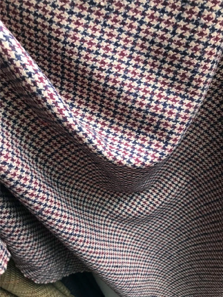 Бесплатная доставка 80% шерстяная твидовая ткань черного и винного бежевого цвета