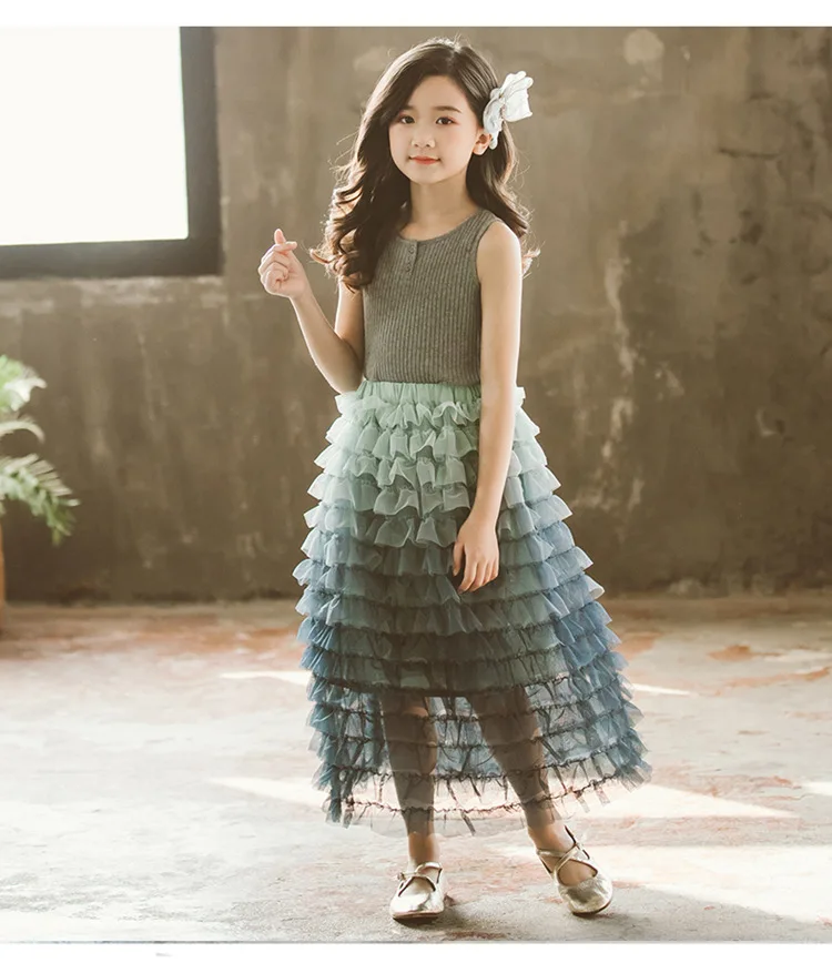 Новинка Летняя эластичная юбка для маленьких девочек Цвет синий розовый Модная