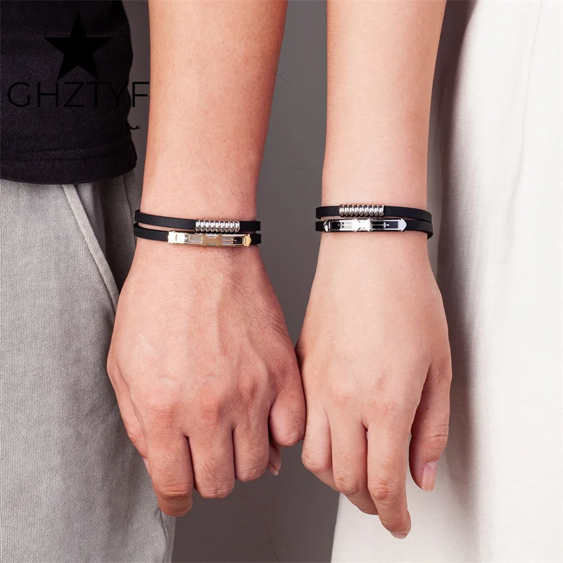 Двойной браслет из нержавеющей стали аксессуары двухслойные силиконовые