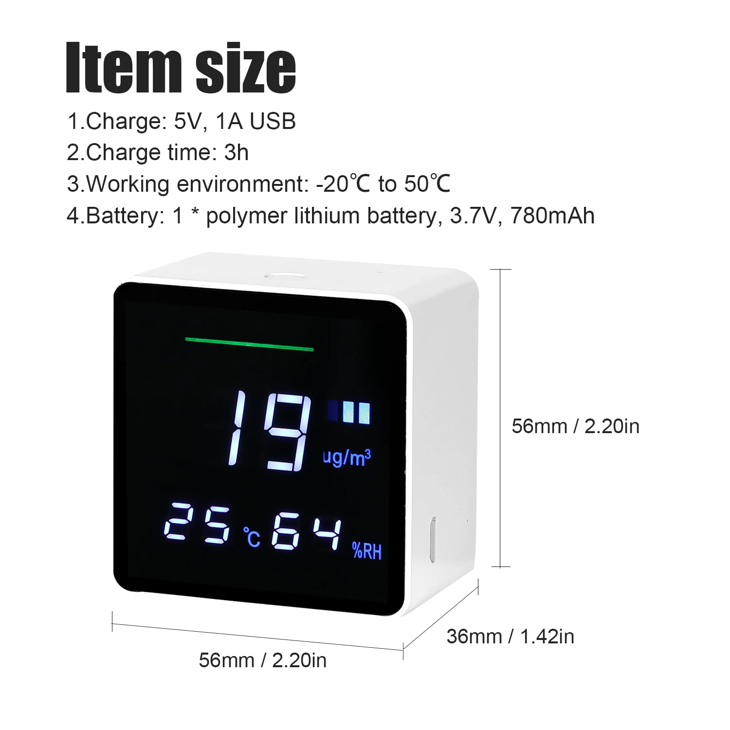 

Household Air Quality Detector PM2.5 Tester with Electricity Quantity Temperature Humidity Display For Home Office Car