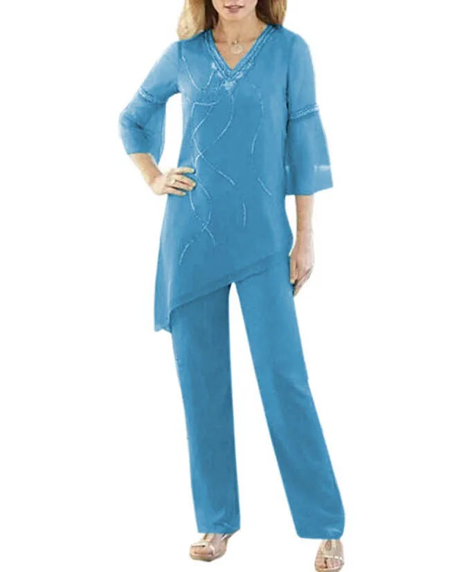 2 шт. женские шифоновые брюки с V образным вырезом и рукавом 3/4|Платья для матери