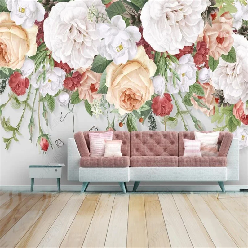 Hand-painted Watercolor Roses Custom Mural Home Decor Wallpaper Floral 3D Photo Wall Paper Bedroom Self-adhesive | Обустройство дома