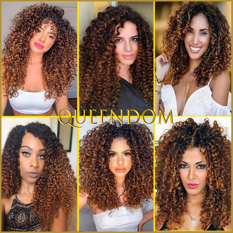 18&quotafro Kinky Curly Women's Wigs Omber Brown Deep Wig African American Natural Synthetic Jerry Cosplay Perruque | Шиньоны и