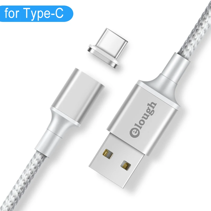 silver for type c Магнитный кабель Elough Espark USB C для iPhone, кабель type c, кабель 3A quick charge3.0, магнитный кабель для зарядки и передачи данных - Цвет: silver for type c