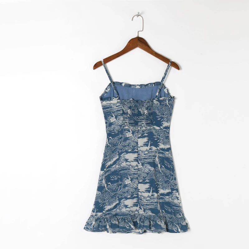 

Summer Women's Casual Printed Ruffled Slim Sling Dress