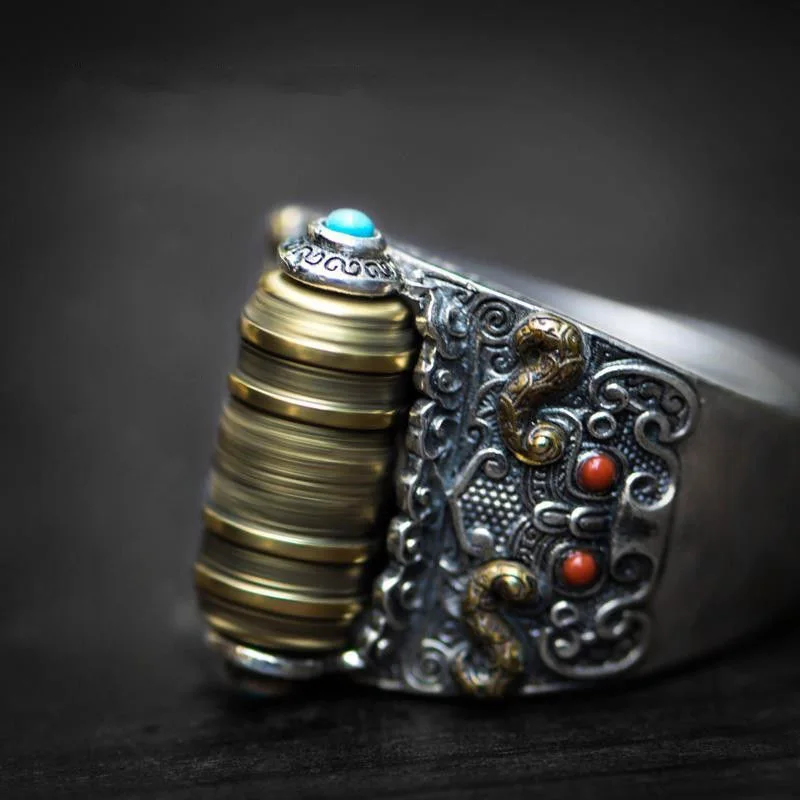 Регулируемое кольцо из чистого серебра 2020 пробы с геометрическим узором |