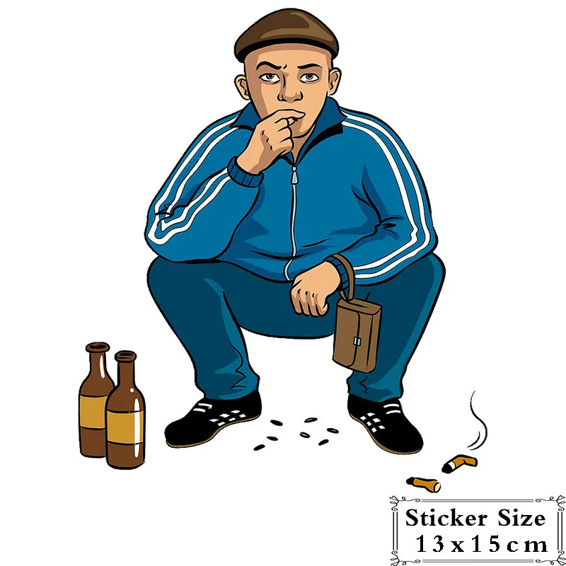 

Funny Gopnik Hooligan Squatting and Drinking and Smoking KKs Cover Scratches Car Sticker Pvc 13cm X 15cm