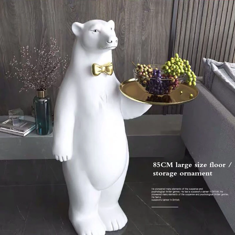 

Home Decor Polar Bear Tray Statue Creative Home Decoration Accessories Living Room Large Landing Nordic Sculpture New House Gift