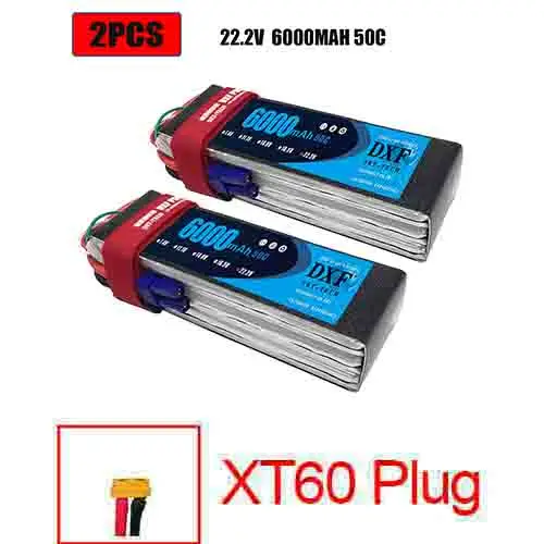 Аккумулятор DXF 7,4 V 22,2 V 6S 2S 5200mah 6000mAh 50C Burst 100C для радиоуправляемого автомобиля квадрокоптера вертолета самолета - Цвет: 2PCS6000SOFTXT60