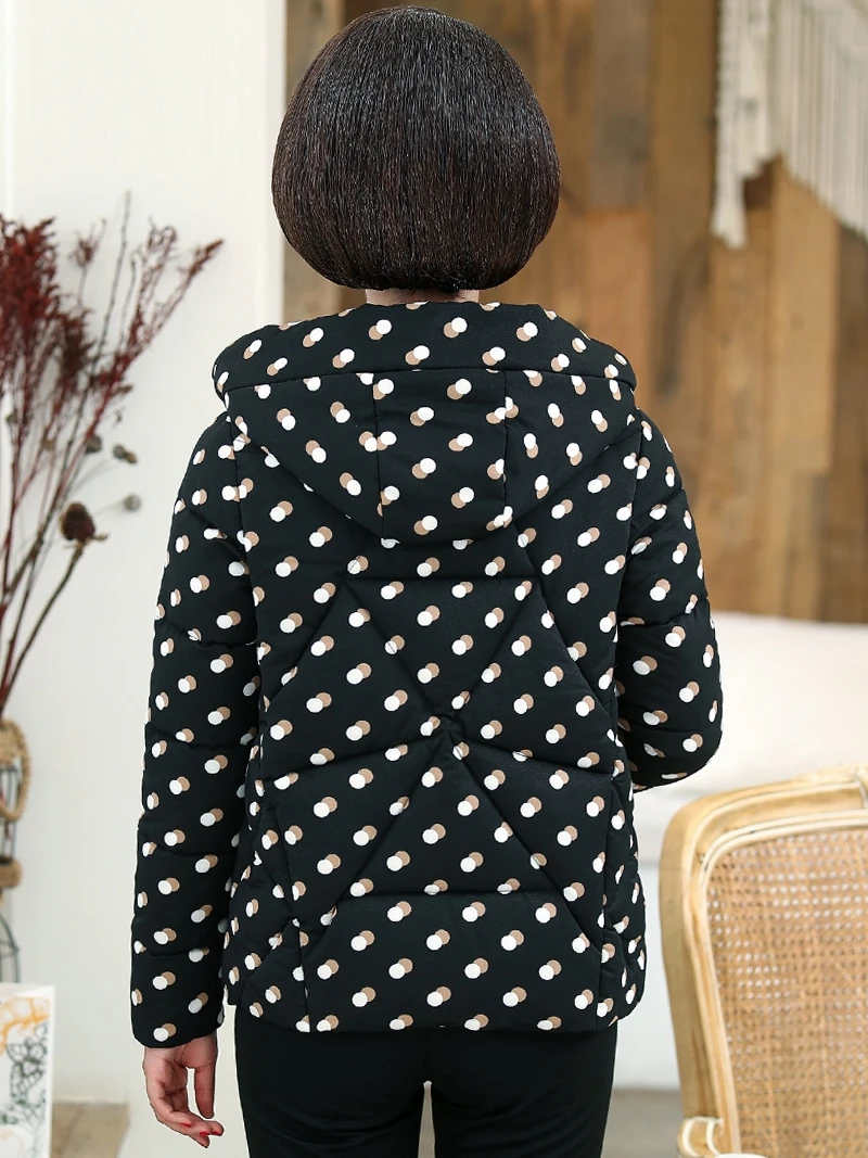 Women's Pikes dot hooded mother winter coat temperament down cotton padded middle and old aged cotton women's winter jacket