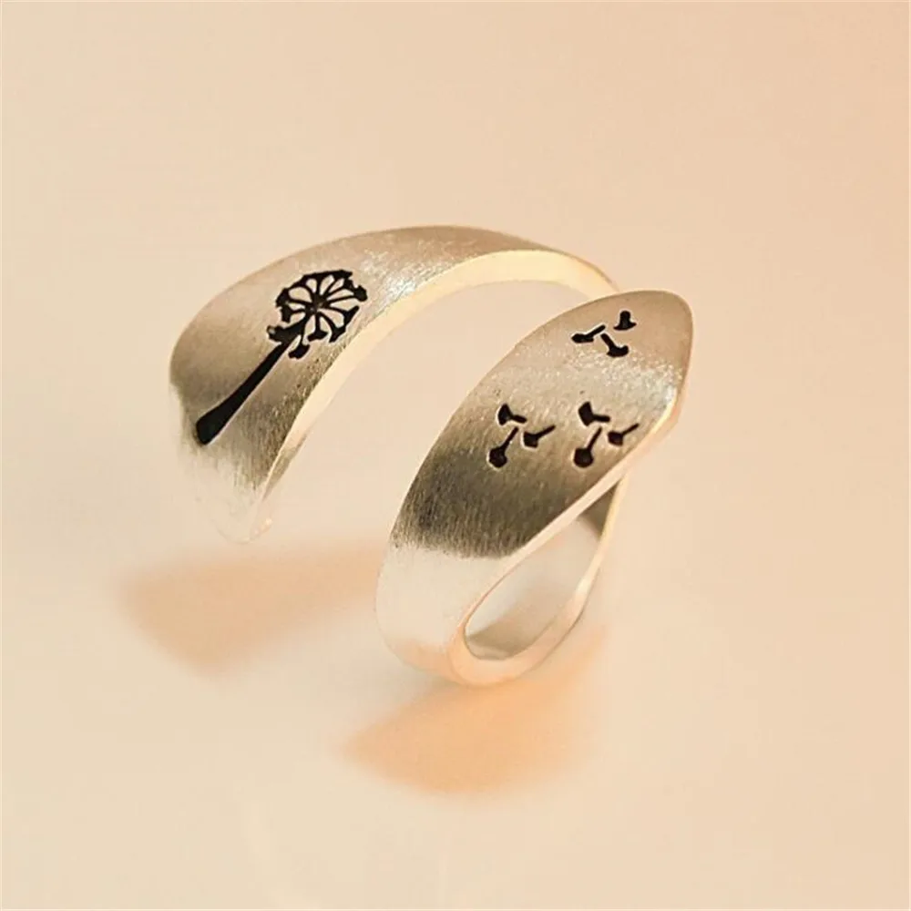 

New simple fashion dandelion carved ring female printing casual party birthday gift open ring adjustable jewelry gift wholesale