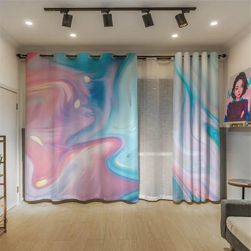 

Marble Curtain for Living Room Colorful Girls Bedroom Curtain Pastel Pink Blue Window Treatment Drapes 1-Piece