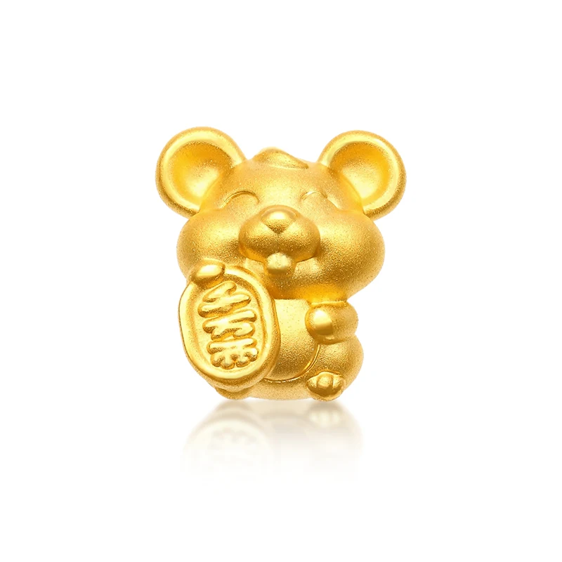 

New 24K Yellow Gold Bracelet 3D Gold Cute Mouse Bracelet Bring Lucky