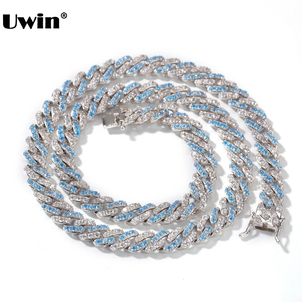 

UWIN 9mm Cuban Link Chain Necklace Bling Baby Blue Prong Miami Link Necklace for Women Men Fashion Hip Hop Rock Jewelry for Gift